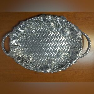 LENOX Metal Serveware Large Grape Basket Weave Oval Tray Vintage